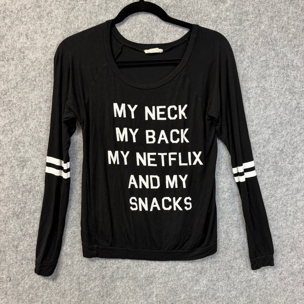 French Pastry Netflix and Snacks Graphic Long Sleeve Tee Black Small
